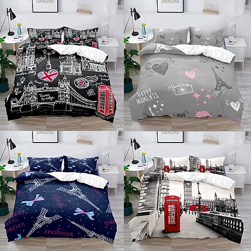 

3-Piece Duvet Cover Set Hotel Bedding Sets Comforter Cover with Soft Lightweight Microfiber, Include 1 Duvet Cover, 2 Pillowcases for Double/Queen/King(1 Pillowcase for Twin/Single)