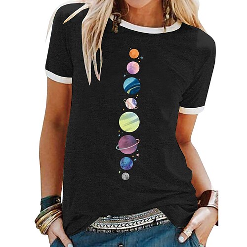 

Women's T shirt Tee Green Blue Purple Graphic Patchwork Print Short Sleeve Daily Weekend Basic Round Neck Regular S