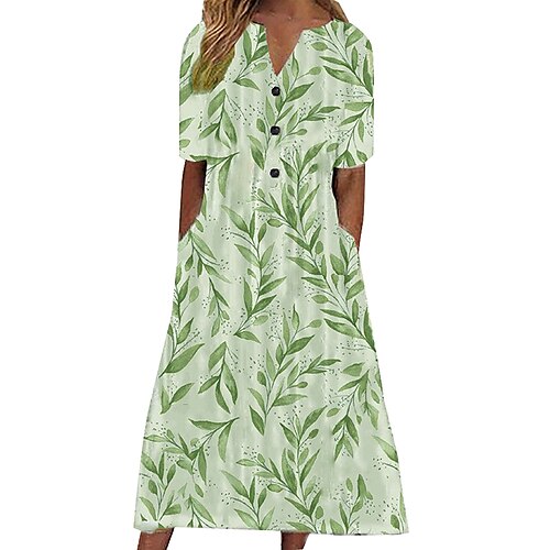 

Damen Etuikleid Schaukelkleid Grün Kurzarm Taste Frühling Sommer V Ausschnitt Lockere Passform 2022 S M L XL XXL