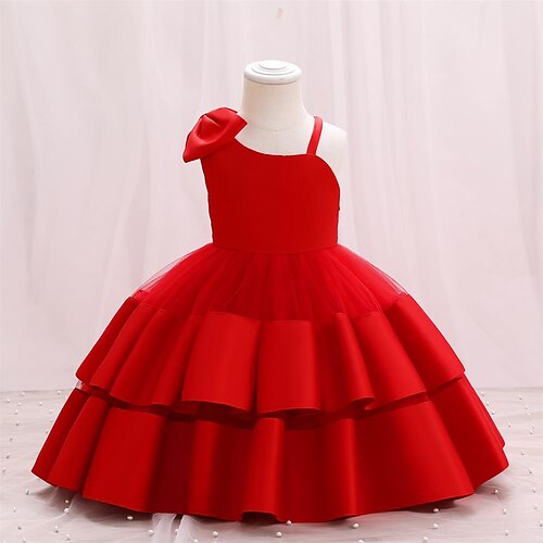 

Toddler Little Girls' Dress Solid Colored Strap Dress Party Daily Bow Red Knee-length Sleeveless Princess Cute Dresses Spring Summer Slim 2-6 Years