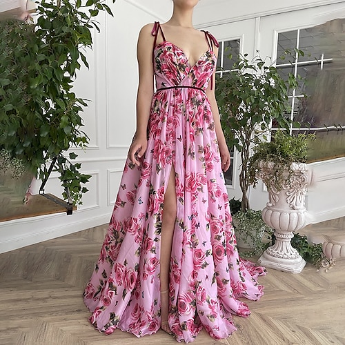 

vestito da partito delle donne vestito dal corsetto abito swing vestito lungo maxi vestito rosa senza maniche floreale spacco primavera estate cinghia di spaghetti vacanza partito sottile 2023 s m l