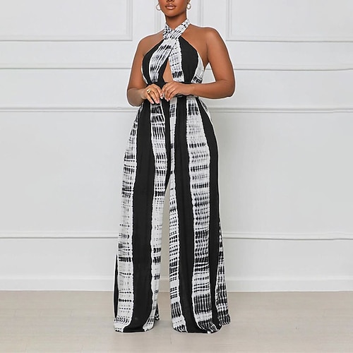 

Women's Jumpsuit Backless Cut Out Solid Color Halter Neck Casual Street Daily Wide Leg Regular Fit Sleeveless Black Blue Purple S M L Spring