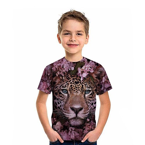 

Kids Boys T shirt Animal Outdoor 3D Print Short Sleeve Crewneck Active 3-12 Years Spring Pink