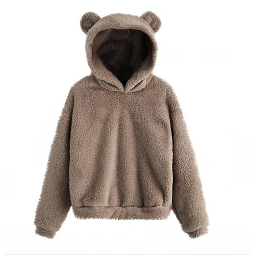 

Women's Sweatshirt Pullover Pullover Sherpa Fleece Teddy claret Leather Pink Blue Solid Color Street Hoodie Long Sleeve Fleece S M L XL XXL 3XL / Fleece lined