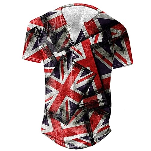 

Men's Henley Shirt Tee T shirt Tee 3D Print Graphic Patterned National Flag Plus Size Henley Daily Sports Button-Down Print Short Sleeve Tops Designer Basic Casual Big and Tall Red / Summer