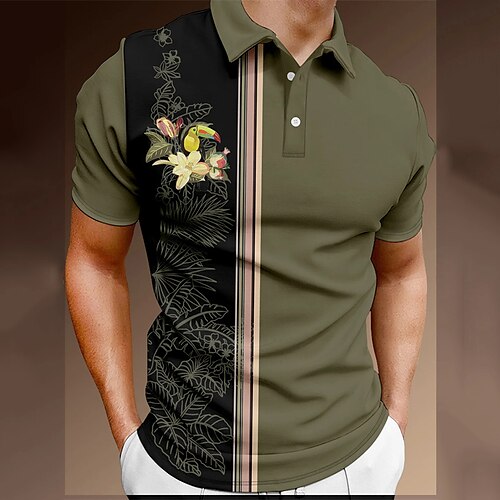 

Men's Collar Polo Shirt Golf Shirt Floral Turndown Dark Green Print Street Daily Short Sleeve Button-Down Print Clothing Apparel Fashion Casual Breathable Comfortable / Beach