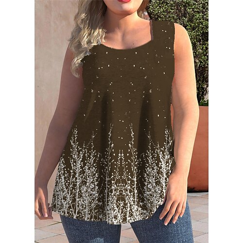 

Women's Plus Size Tops Tank Top Floral Print Sleeveless Strap Streetwear Preppy Daily Going out Polyester Spring Summer Green Purple