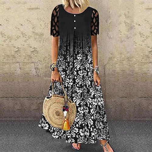 

Mujer Vestido informal Vestido de Columpio Vestido Midi Negro Manga Corta Floral Encaje Primavera Verano Cuello Barco Elegante Fin de semana Holgado 2023 S M L XL XXL