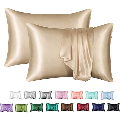 

Satin Pillowcase for Hair and Skin, Silk Satin Pillowcase 2 Pack, Queen Size Pillow Cases Set of 2, Silky Pillow Cover with Envelope Closure