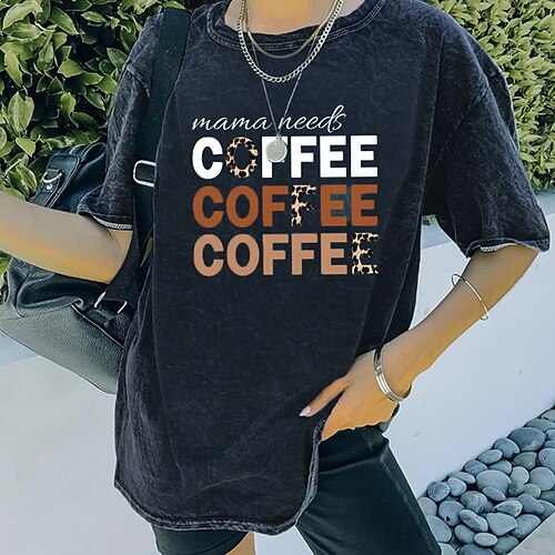 

Women's T shirt Tee Graphic Patterned Letter Casual Daily T shirt Tee Short Sleeve Print Round Neck Basic Essential Vintage Gray S