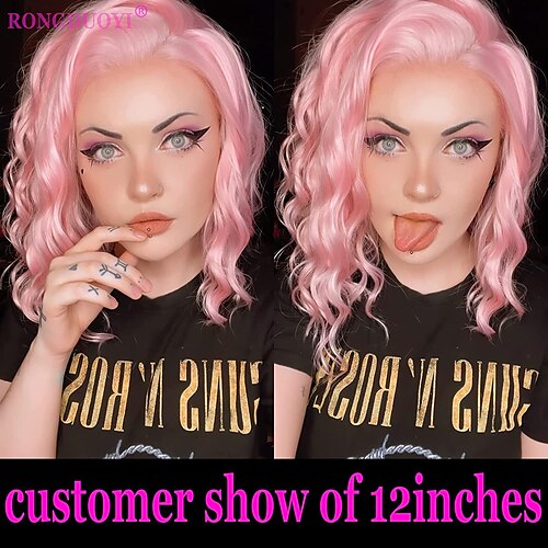 

Synthetic Lace Wig Curly Style 12-16 inch Pink Pixie Cut 132.5 lace front Wig Women's Wig Light Pink / Synthetic Hair