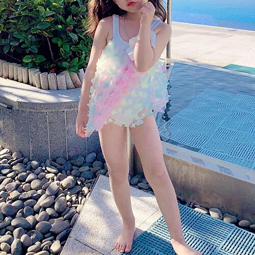 

Kids Girls' Swimwear One Piece Swimsuit Bow Print Swimwear Print Sleeveless Pink Outdoor Beach Active Cute Bathing Suits 2-8 Years