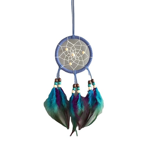 

Blue Dream Catcher Car Pendant Handmade Gift Feather Hook Flower Wind Chime Ornament Car Hanging Decor Art Boho Style