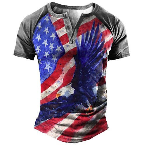 

Men's Henley Shirt Tee T shirt Tee 3D Print Graphic Patterned Color Block National Flag Plus Size Henley Daily Sports Patchwork Button-Down Short Sleeve Tops Designer Basic Casual Classic Red