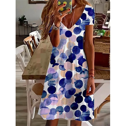 

Women's Casual Dress Shift Dress Green Blue Pink Short Sleeve Print Spring Summer V Neck 2022 S M L XL XXL 3XL