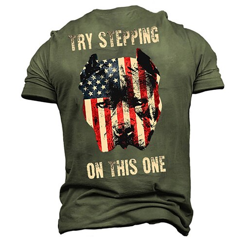 

Men's Unisex T shirt Tee 3D Print Graphic Prints National Flag Animal Crew Neck Street Daily Print Short Sleeve Tops Designer Casual Vintage Big and Tall Black Army Green Khaki / Summer