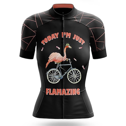 

21Grams Women's Cycling Jersey Short Sleeve Bike Top with 3 Rear Pockets Mountain Bike MTB Road Bike Cycling Breathable Quick Dry Moisture Wicking Reflective Strips Black Flamingo Polyester Spandex