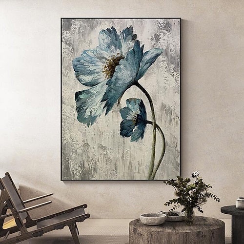 

Handmade Hand Painted Oil Painting Wall Art Blue Flower Canvas Paintings Home Decoration Decor Rolled Canvas No Frame Unstretched