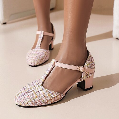 

Women's Sandals Buckle Chunky Heel Round Toe Minimalism Party Daily Patent Leather Buckle Fall Summer Color Block Black Rosy Pink Blue