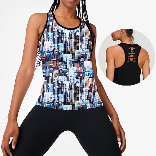 

21Grams Women's Cowl Neck Yoga Top Floral Purple Navy Blue Yoga Gym Workout Running Tank Top Sleeveless Sport Activewear Breathable Quick Dry Comfortable Stretchy
