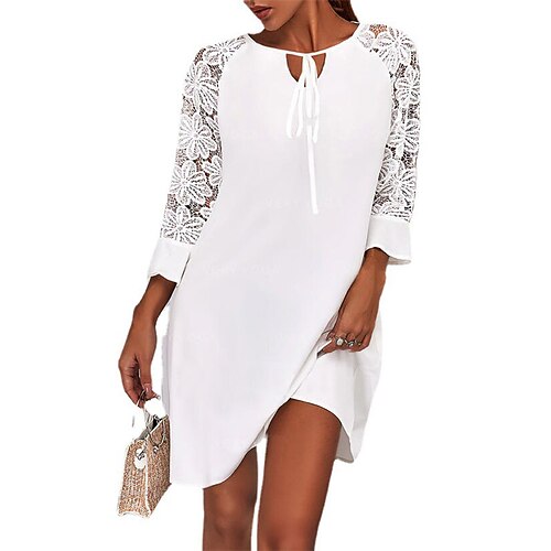 

Women's Party Dress Lace Dress Shift Dress Mini Dress White 3/4 Length Sleeve Floral Lace Winter Fall Autumn Crew Neck Mature Weekend Slim 2022 S M L XL XXL