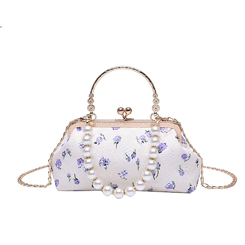

Women's Evening Bag Coin Purse Wristlet PU Leather Buttons Pearls Floral Print Pearl Daily Outdoor Purple Pink Yellow