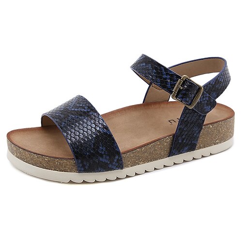 

Women's Sandals Corkys Sandals Buckle Wedge Heel Round Toe Open Toe Elegant Casual Daily Office Walking Shoes PU Leather Buckle Spring Summer Polka Dot Almond White Blue