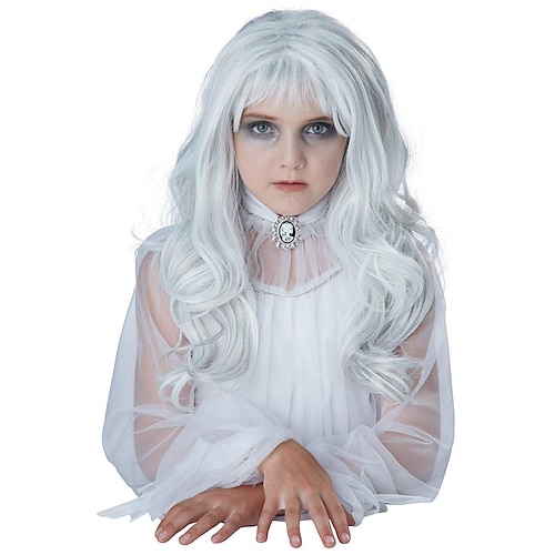 

Vampire Wig Costumes Girls Ghost Wig White Gray Wigs with Bangs Natural Wavy Wigs