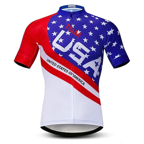 

21Grams Men's Cycling Jersey Short Sleeve Bike Top with 3 Rear Pockets Mountain Bike MTB Road Bike Cycling Breathable Quick Dry Moisture Wicking Reflective Strips Red Blue American / USA National Flag