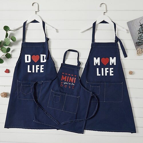

Family Look Aprons Heart Letter Print Blue Sleeveless Basic Matching Outfits