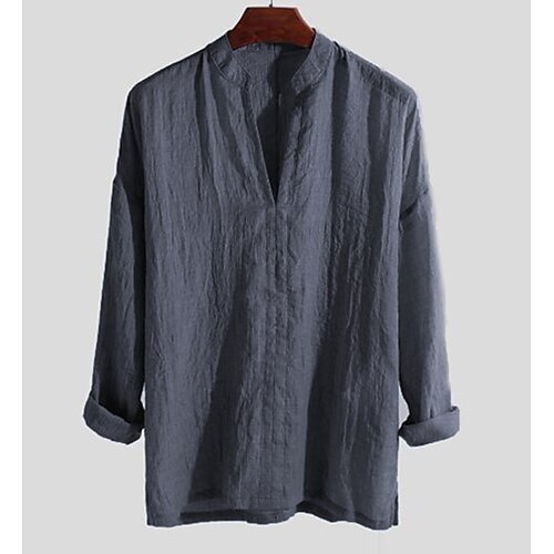 

Men's Shirt Solid Color Crew Neck Navy Blue Outdoor Street Long Sleeve Button-Down Clothing Apparel Cotton Fashion Casual Breathable Comfortable