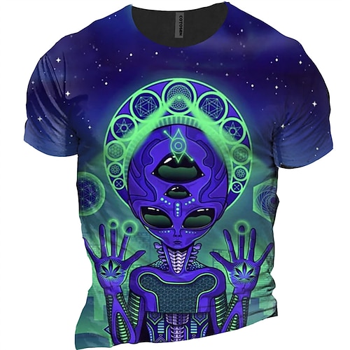 

Homme Unisexe T shirt Tee Imprimés Photos Extraterrestre Col Ras du Cou Bleu 3D effet Extérieur Plein Air Manches Courtes Imprimer Vêtement Tenue Sportif Design Casual Grand et grand / Eté / Eté