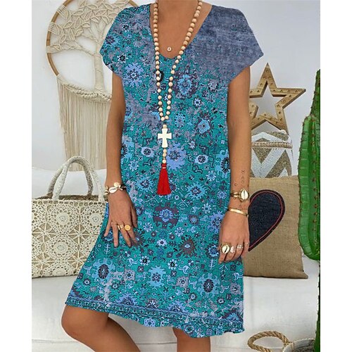 

Mulheres Vestido casual Vestido de turno Verde Azul Marron Manga Curta Floral Imprimir Primavera Verão Decote V Ajuste Largo 2022 S M L XL XXL 3XL