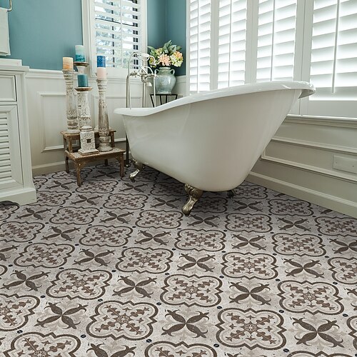 

Cement Brown Portuguese Pattern Thickened Matte Floor Stickers Bathroom Non-slip Floor Renovation Stickers Kitchen Plus Sticky Oil-proof Floor Stickers
