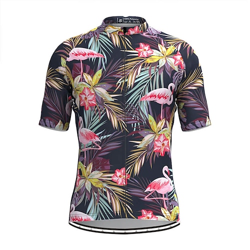 

21Grams Men's Cycling Jersey Short Sleeve Bike Top with 3 Rear Pockets Mountain Bike MTB Road Bike Cycling Breathable Quick Dry Moisture Wicking Reflective Strips Brown Flamingo Floral Botanical