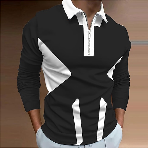 

Men's Collar Polo Shirt Golf Shirt Geometry Turndown Black 3D Print Outdoor Street Long Sleeve Zipper Print Clothing Apparel Fashion Designer Casual Breathable / Summer / Spring / Summer
