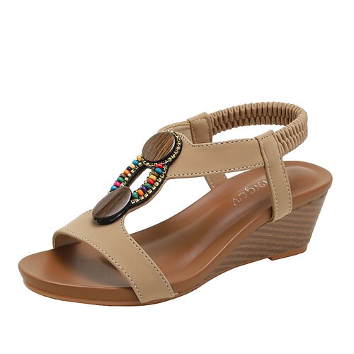 

Damen Sandalen Keilabsätze Übergrössen Outdoor Täglich Plattform Keilabsatz Offene Spitze Elegant Casual Minimalismus PU Leder Kunststoff Gummiband Mandelfarben Schwarz