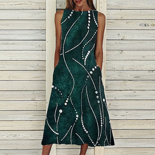 

Mujer Vestido informal Vestido Midi Vino Azul Marino Verde Trébol Sin Mangas Estampado Bolsillo Primavera Verano Cuello Barco Vacaciones 2023 S M L XL XXL 3XL