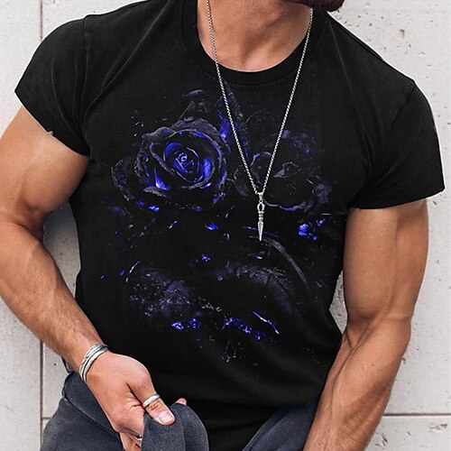 

Men's Unisex T shirt Tee Hot Stamping Graphic Prints Rose Crew Neck Street Daily Print Short Sleeve Tops Designer Casual Big and Tall Sports Black / Summer