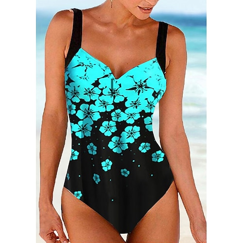 

Women's Swimwear One Piece Monokini Bathing Suits Normal Swimsuit High Waisted Floral Print Green Blue Fuchsia Navy Blue Padded V Wire Bathing Suits Sports Vacation Sexy / Strap / New / Strap