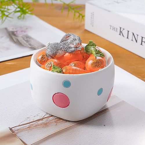 

Decorative Objects Resin Modern Contemporary for Home Decoration Gifts 1pc Rabbit Home Decoration on A Bowl of Carrots