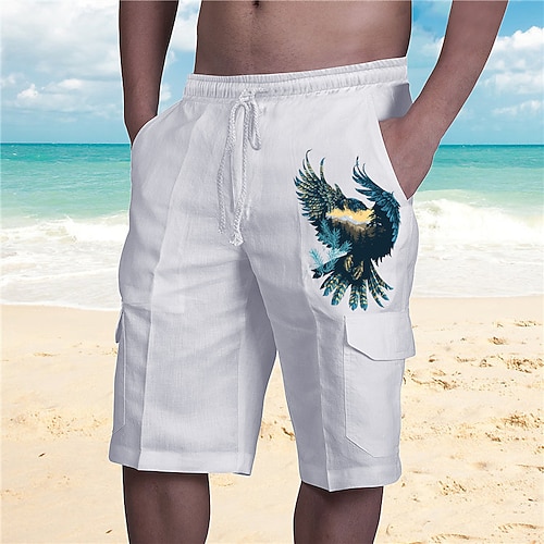 

Men's Designer Streetwear Shorts Cargo Shorts Drawstring Elastic Waist Multiple Pockets Short Pants Casual Daily Micro-elastic Graphic Patterned Eagle Breathable Soft Mid Waist White S M L XL XXL