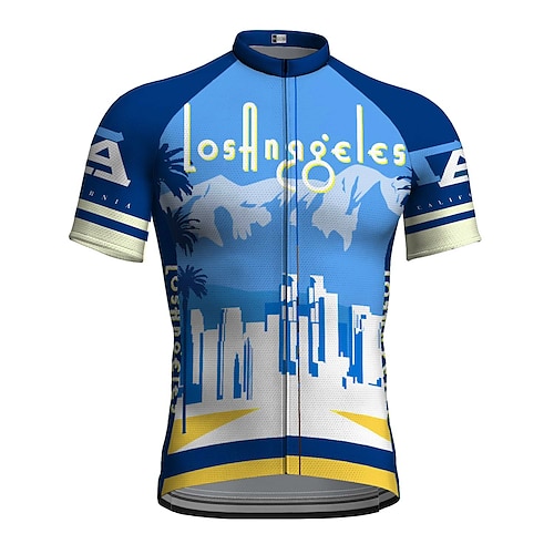 

21Grams Men's Cycling Jersey Short Sleeve Bike Top with 3 Rear Pockets Mountain Bike MTB Road Bike Cycling Breathable Quick Dry Moisture Wicking Reflective Strips Blue Graphic Polyester Spandex Sports