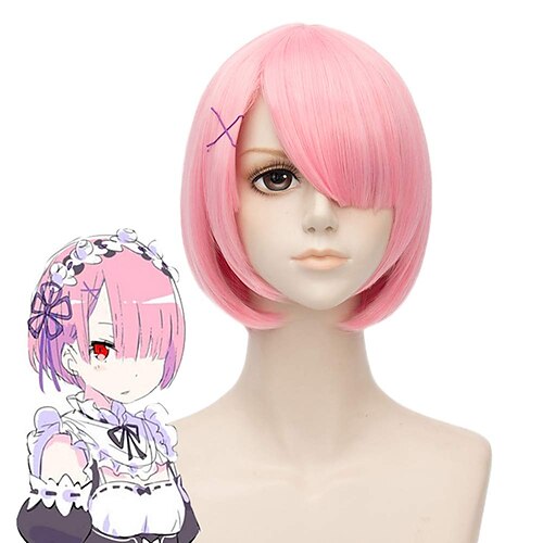 

Short Blue Wig for Rem Cosplay Girl Women Anime Cute Bob Wigs with Bangs for Halloween