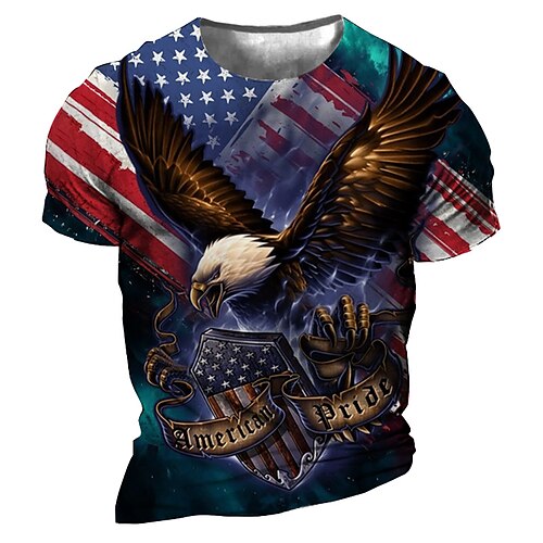 

Men's Unisex T shirt Tee 3D Print Graphic Eagle Crew Neck Street Daily Print Short Sleeve Tops Designer Casual Vintage Big and Tall Blue / Summer