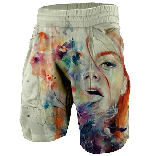 

Men's Active Sweat Shorts Elastic Waist 3D Print Graphic Rainbow Breathable Soft Short Casual Daily Holiday Streetwear Designer Gray Micro-elastic