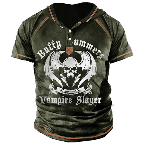 

Men's Unisex T shirt Tee 3D Print Graphic Prints Skull Hooded Street Daily Button-Down Print Short Sleeve Tops Designer Casual Big and Tall Sports Black Army Green Brown / Summer