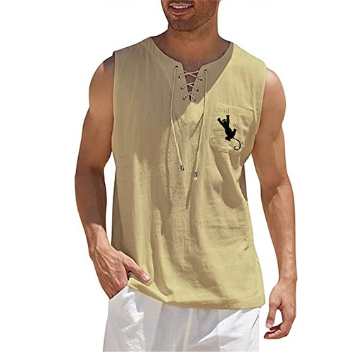 

Men's Shirt Graphic Cartoon V Neck Green Khaki Dark Gray Light Blue Black Hot Stamping Outdoor Street Sleeveless Lace up Print Clothing Apparel Fashion Designer Casual Big and Tall / Summer / Spring