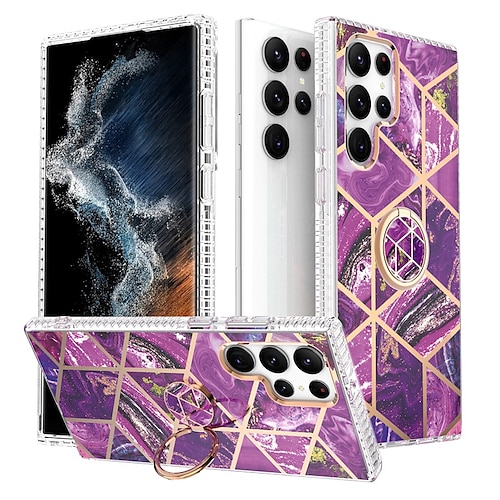 

Phone Case For Samsung Galaxy Back Cover A53 S22 Ultra Plus FE S21 Bumper Frame Plating Ring Holder Marble TPU PC
