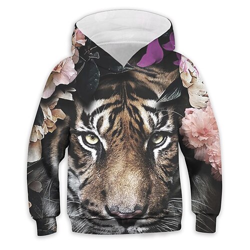 

Kids Boys Hoodie Animal Outdoor 3D Print Long Sleeve Pocket Active 3-13 Years Fall Black